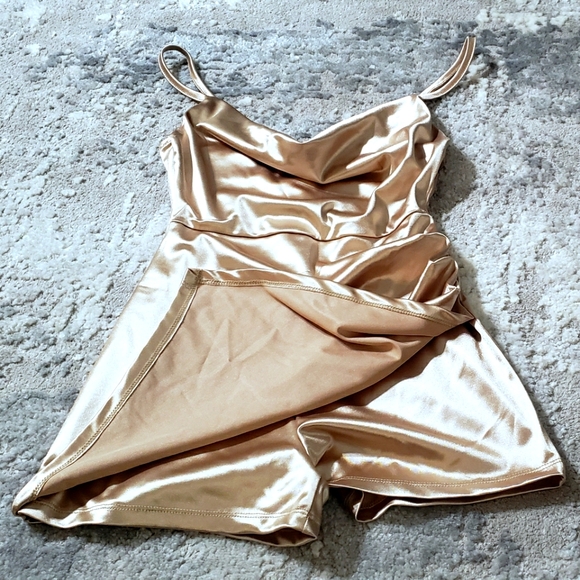 Almost Famous Satin Fabric Romper Skort Mini Dress - Picture 2 of 4